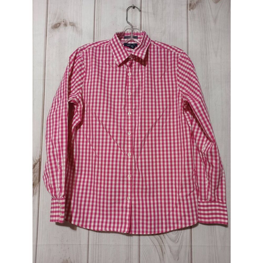 Lands' End Pink and White Gingham Button-Down Shirt